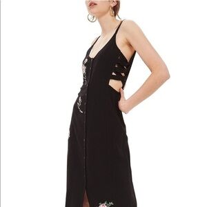 Topshop Embroidered Lattice Slipdress – Size 10 (Black)